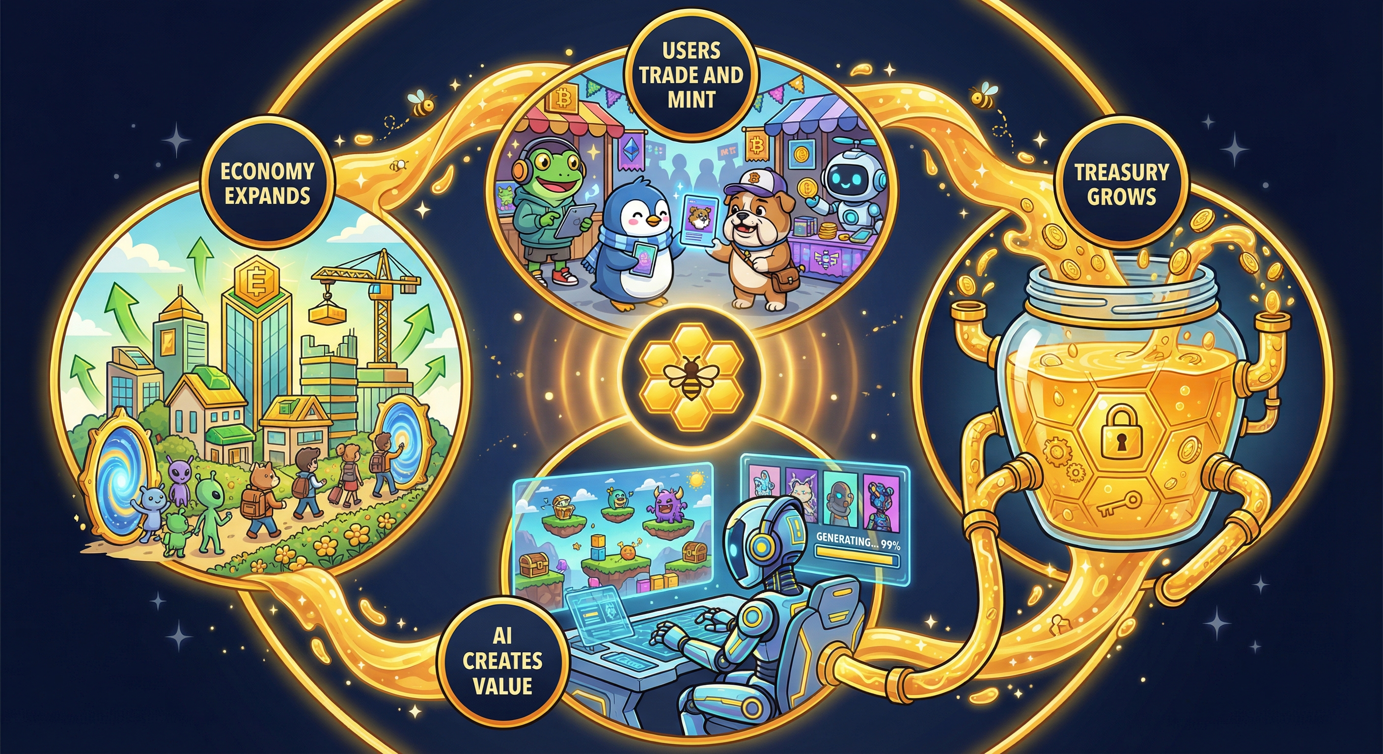 Self-sustaining economy flywheel